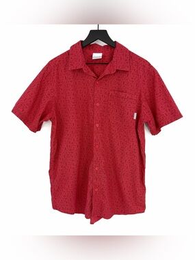 COLUMBIA Camping Graphic Casual Button Down Red M